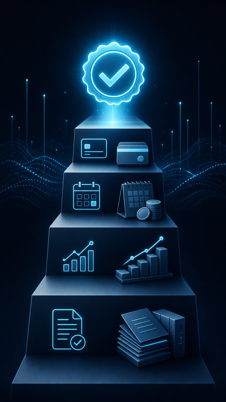 Editorial illustration of a financial readiness ladder rising toward an approval seal.